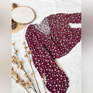 LA Hearts | Burgundy Floral Peasant Top